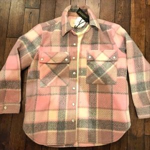 NwT BlankNYC pink/grey/white flannel Shacket size small